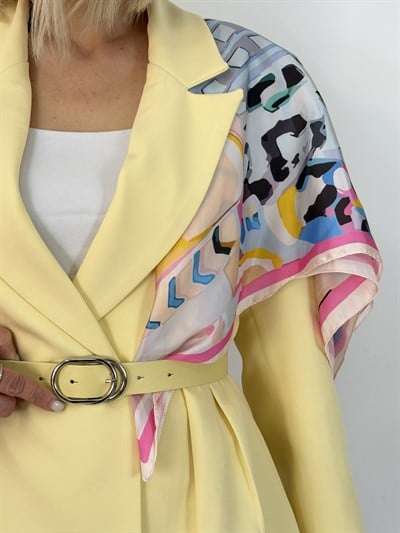 6337 Şal Detay, Kemerli, Bel Oturtmalı Blazer Ceket