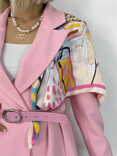 6337 Şal Detay, Kemerli, Bel Oturtmalı Blazer Ceket