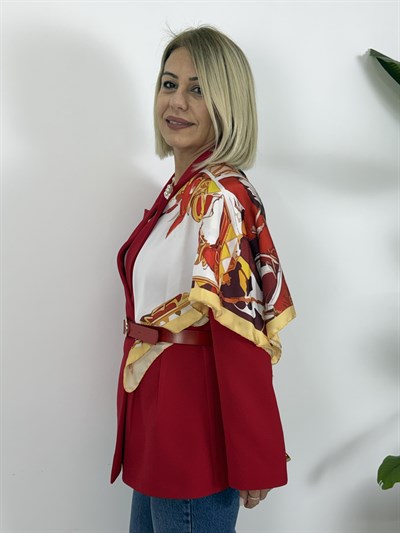 6337 Şal Detay, Kemerli, Bel Oturtmalı Blazer Ceket