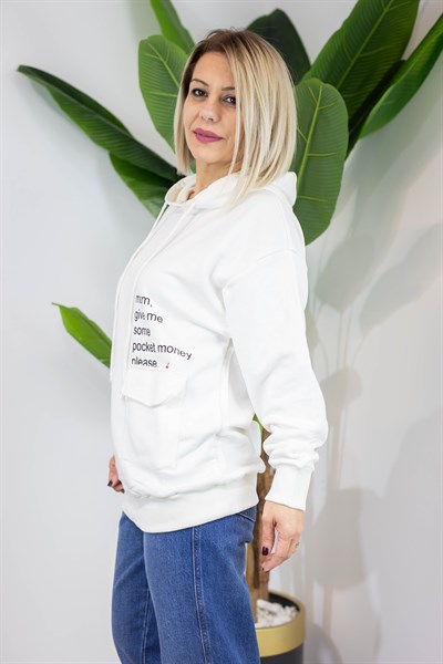 6370 KAPÜŞONLU, KANGURU CEP, BASKILI, 2 İPLİK SWEAT