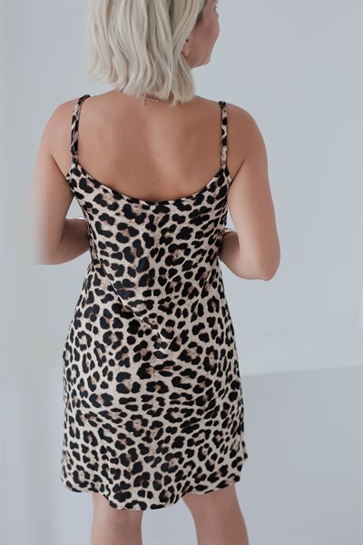 6417 LEOPAR İP ASKILI ELBİSE