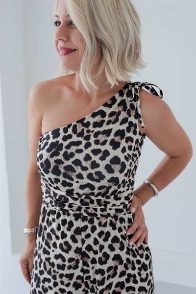 6434 LEOPAR TEK OMUZ DRAPELİ TULUM