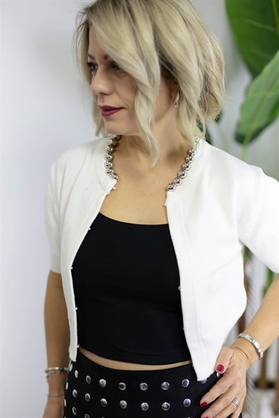6605 YAKASI BONCUK İŞLİ KISA KOL MİNİ HIRKA