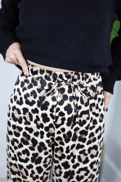 6669 SATEN, BEL LASTİKLİ, LEOPAR PANTOLON
