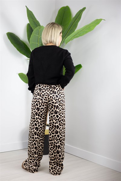 6669 SATEN, BEL LASTİKLİ, LEOPAR PANTOLON