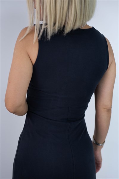 6755 BİSİKLET YAKA, KOLSUZ, PARÇALI, MODAL ELBİSE