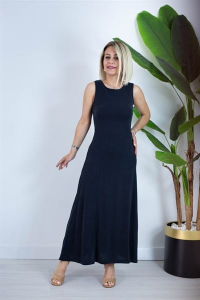 6755 BİSİKLET YAKA, KOLSUZ, PARÇALI, MODAL ELBİSE
