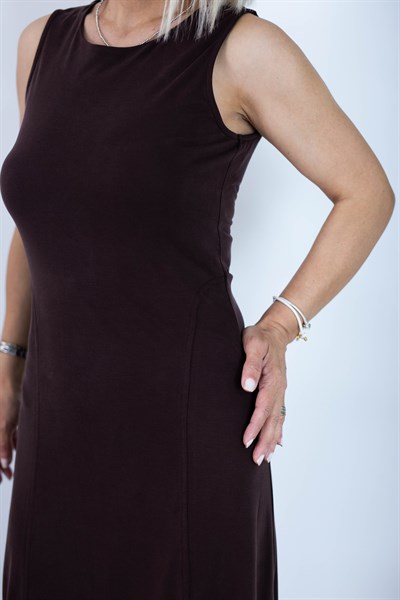 6755 BİSİKLET YAKA, KOLSUZ, PARÇALI, MODAL ELBİSE