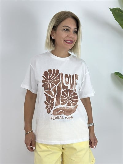 686 LOVE VE ÇİÇEK BASKILI TSHİRT