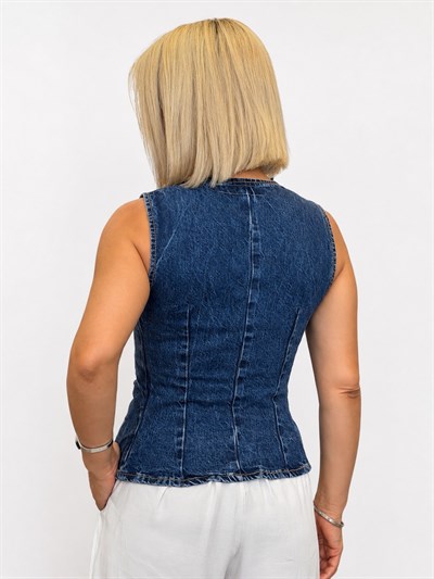 697 ZR Bisiklet Yaka, Göğüs Kulplu, Denim Yelek