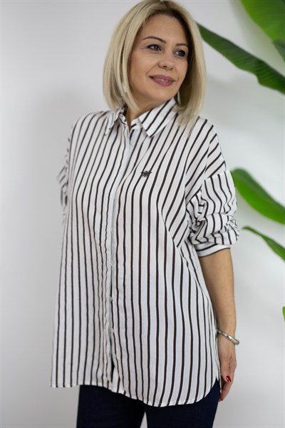 7066 GÖĞÜS NAKIŞLI, ÇİZGİLİ GÖMLEK