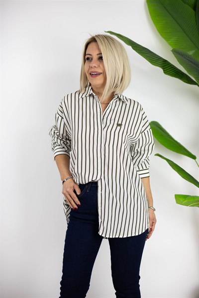 7066 GÖĞÜS NAKIŞLI, ÇİZGİLİ GÖMLEK