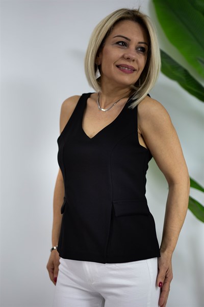 7093 V YAKA, KOLSUZ, BEL OTURTMALI BLUZ