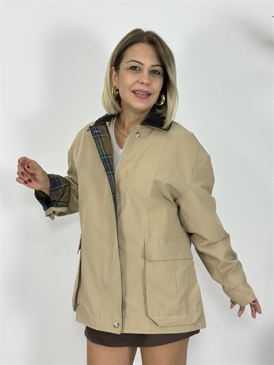 7095 KADİFE YAKA, EKOSE DETAY, TRENÇ MONT