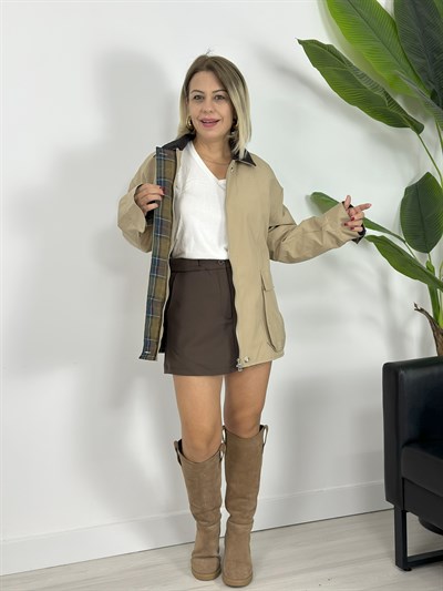 7095 KADİFE YAKA, EKOSE DETAY, TRENÇ MONT