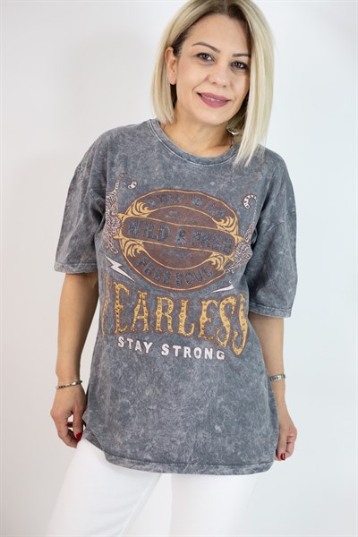 7155 FEARLESS BASKILI, SIVAMA TAŞLI, YIKAMALI TSHİRT