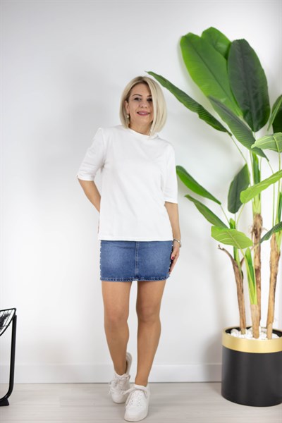 731 BİSİKLET YAKA, ARKA DAMLA DETAY, MERSERİZE BLUZ