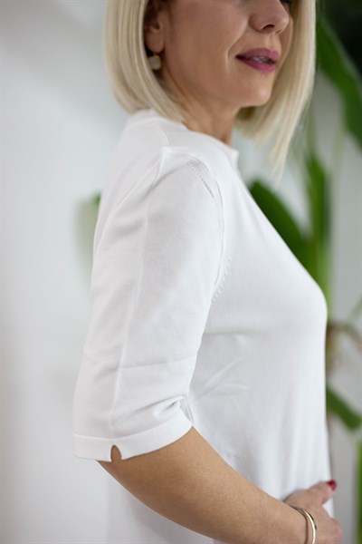 731 BİSİKLET YAKA, ARKA DAMLA DETAY, MERSERİZE BLUZ