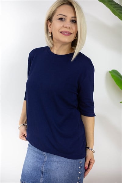 731 BİSİKLET YAKA, ARKA DAMLA DETAY, MERSERİZE BLUZ
