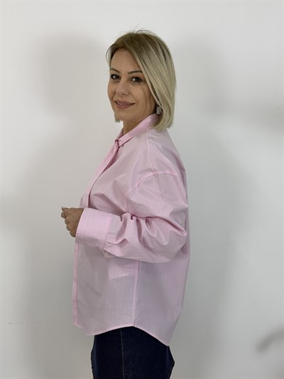 7435 Yaka Kuşaklı, Gizli Patlı, Çizgili, Boyfriend Gömlek