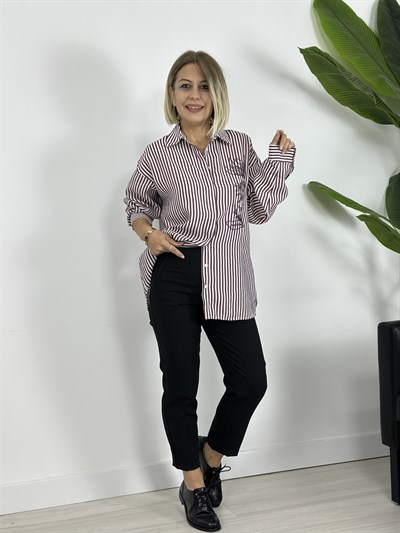 7493 GÖĞÜS BONCUK İŞLEME, ÇİZGİLİ GÖMLEK