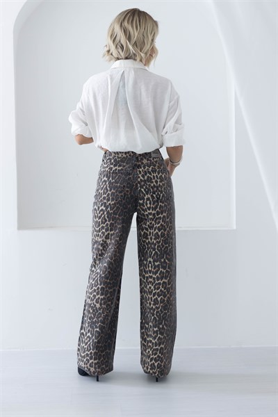 7613 LEOPAR WİDE LEG JEAN PANTOLON
