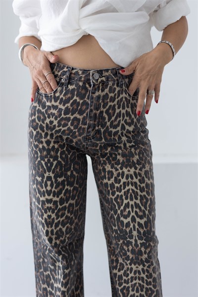 7613 LEOPAR WİDE LEG JEAN PANTOLON