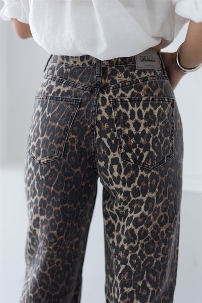 7613 LEOPAR WİDE LEG JEAN PANTOLON