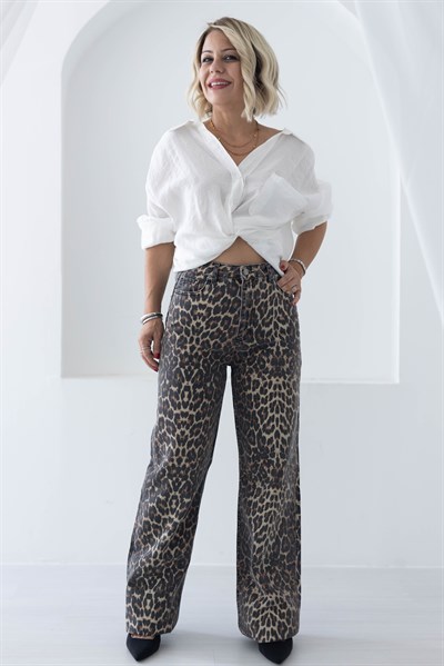 7613 LEOPAR WİDE LEG JEAN PANTOLON