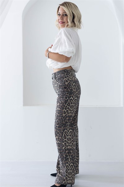 7613 LEOPAR WİDE LEG JEAN PANTOLON
