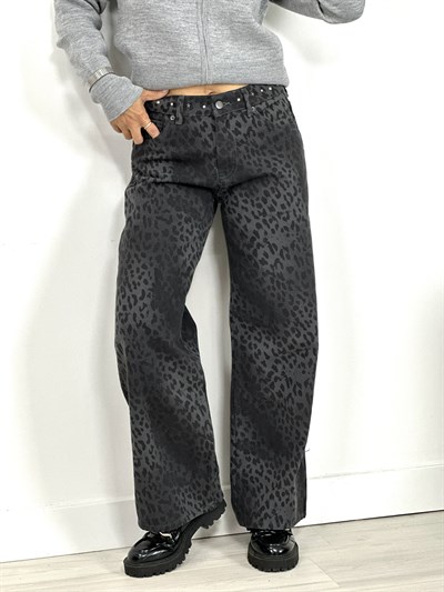 7639 BEL VE CEP TROKLU WİDE LEG LEOPAR DESEN PANTOLON