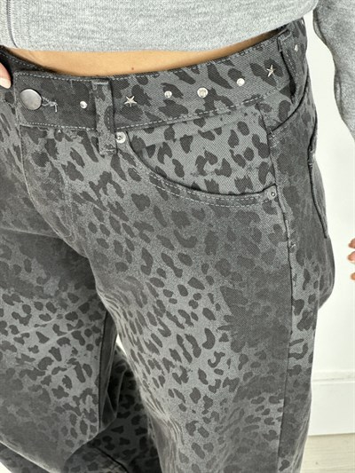 7639 BEL VE CEP TROKLU WİDE LEG LEOPAR DESEN PANTOLON