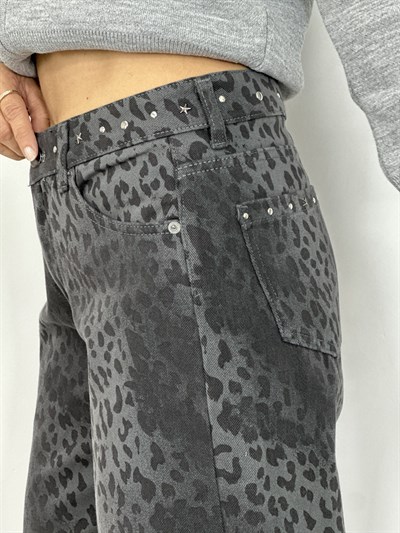 7639 BEL VE CEP TROKLU WİDE LEG LEOPAR DESEN PANTOLON