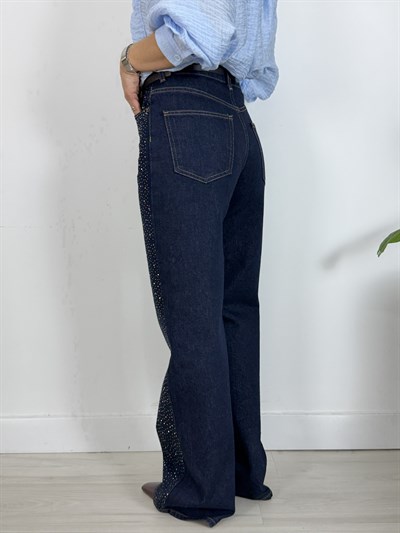7714-T Taşlı, Wideleg Kalıp Jean Pantolon