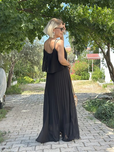 778 ÇİFT KAT PİLELİ, ASKILI, ŞİFON ELBİSE