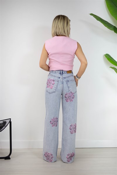 7937 WIDE LEG, SIVAMA GÜL TAŞ DETAYLI JEAN