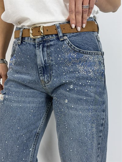 8044 Sıvama Taşlı, Yıpratmalı Jean Pantolon