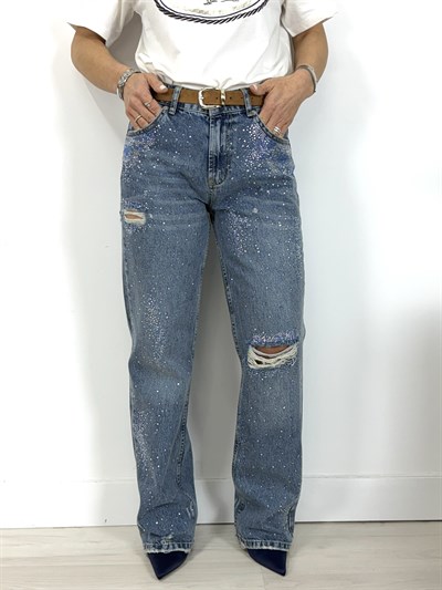 8044 Sıvama Taşlı, Yıpratmalı Jean Pantolon