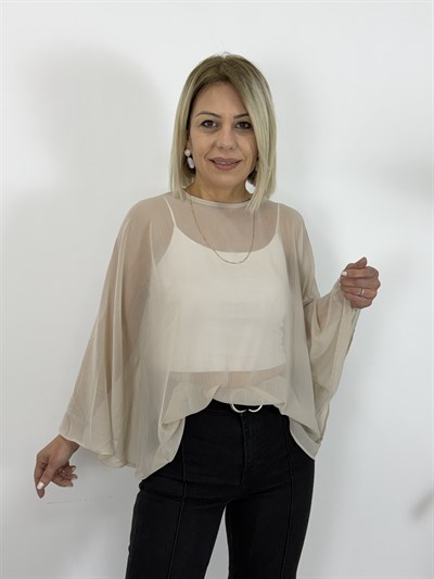 8156 Yarasa Kol, Bisiklet Yaka, Şifon Bluz