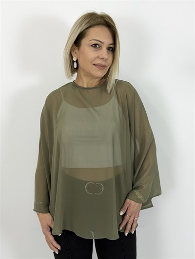 8156 Yarasa Kol, Bisiklet Yaka, Şifon Bluz