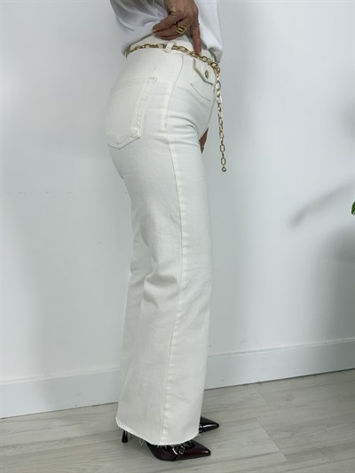 8158 Zincir Kemerli, Ön Mini Cep Detay, Wide Leg Jean