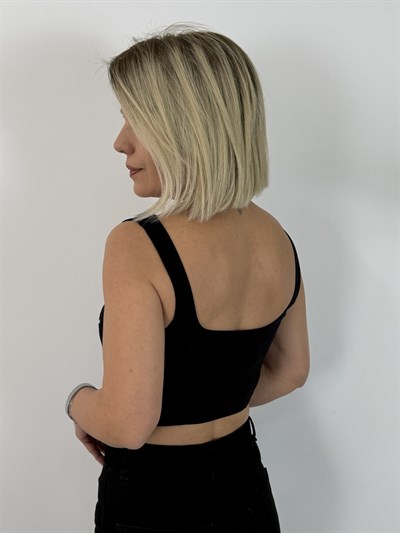 8170 Taşlı Crop Bluz