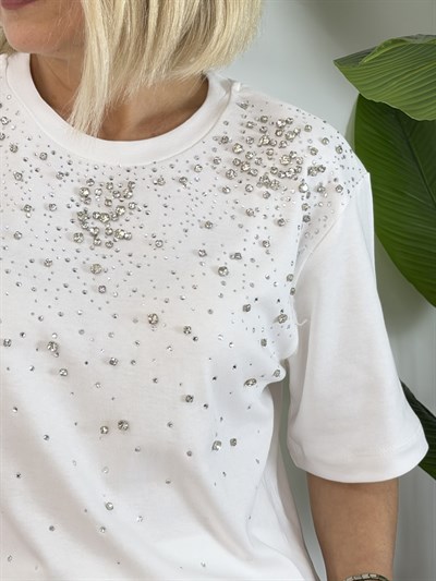 8202 Taş Detaylı, Bisiklet Yaka Tshirt