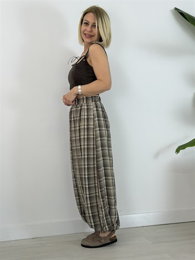 8231 Ekoseli, Paça Lastikli, Şalvar Pantolon