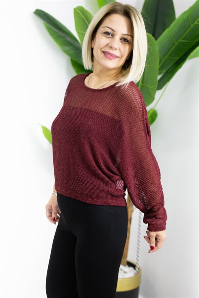 8432 KAYIK YAKA, UZUN KOL, SİMLİ, FİLE BLUZ