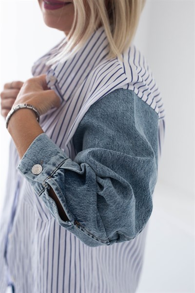 9031 KOLLARI JEAN GARNİ ÇİZGİLİ GÖMLEK