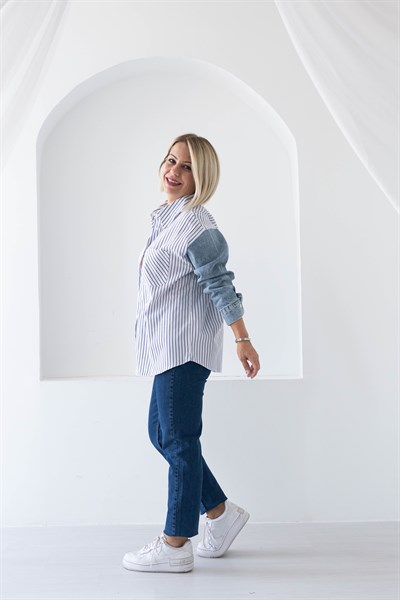 9031 KOLLARI JEAN GARNİ ÇİZGİLİ GÖMLEK