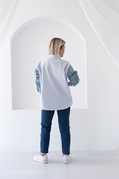 9031 KOLLARI JEAN GARNİ ÇİZGİLİ GÖMLEK