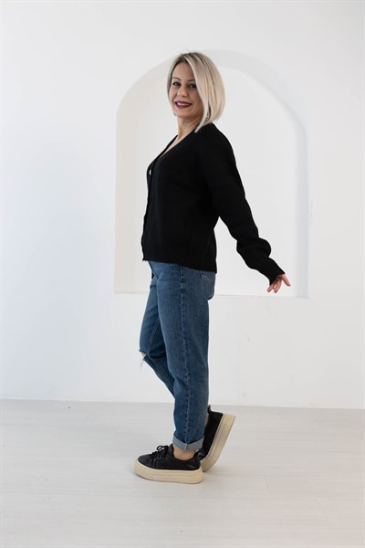 9117 SELANİK ÖRGÜ TAŞ DÜĞME HIRKA
