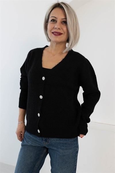 9117 SELANİK ÖRGÜ TAŞ DÜĞME HIRKA